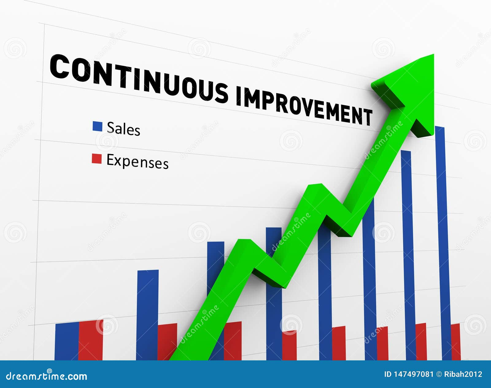 3d Growing Arrow On Continuous Improvement Bar Chart Stock Illustration  - You Only Faster Improvement Chart