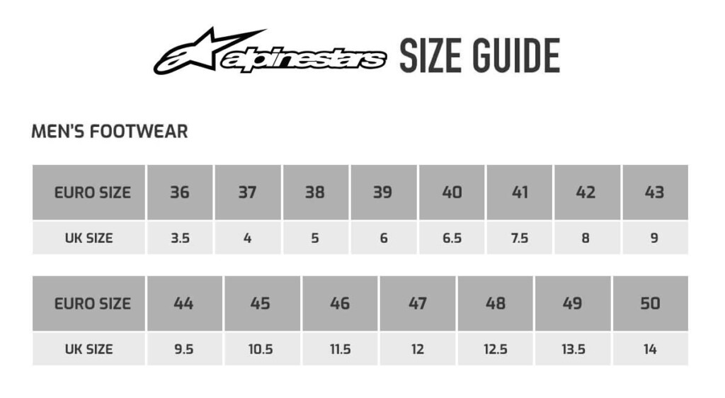 Alpinestars Motorcycle Boot Size Chart Reviewmotors co - Alpinestars Faster 3 Size Chart