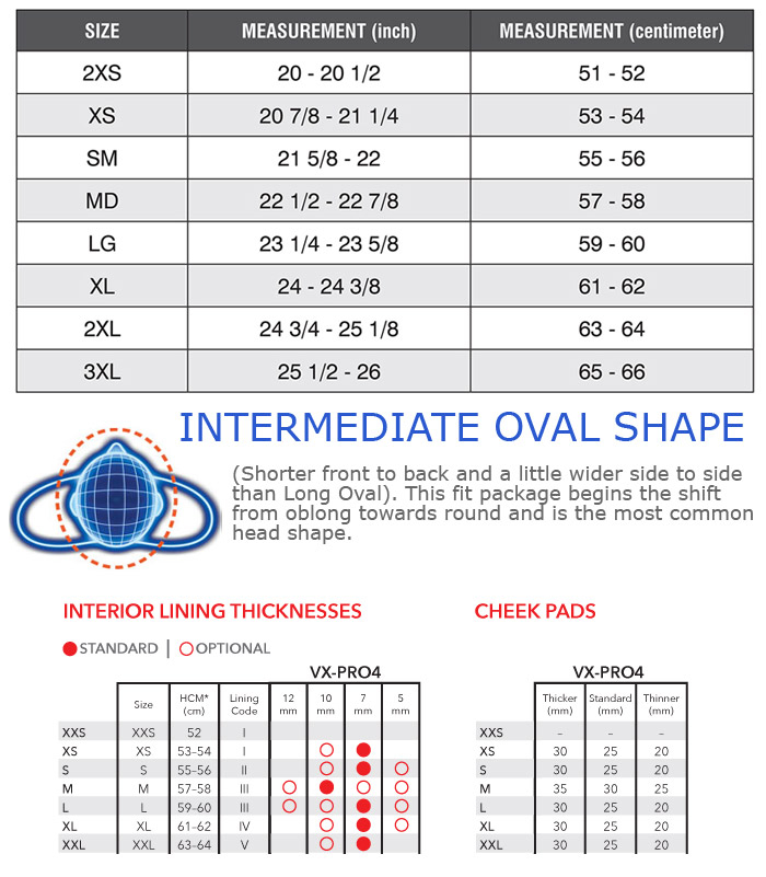 Arai VX Pro4 Helmet Size Chart - Fast Helmet Size Chart
