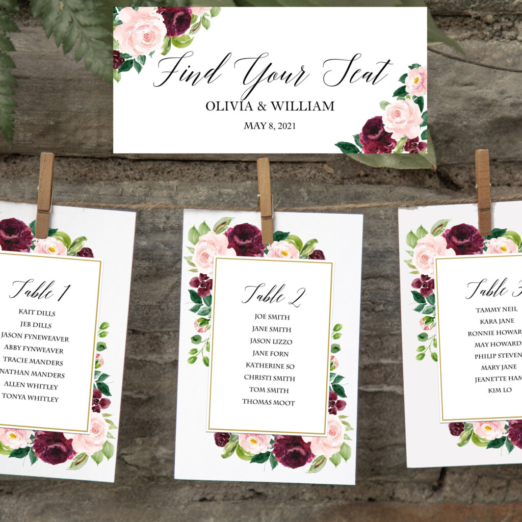 Burgundy And Blush Wedding Seating Chart Cards 5x7 Etsy Seating  - Faster Horses Seating Chart
