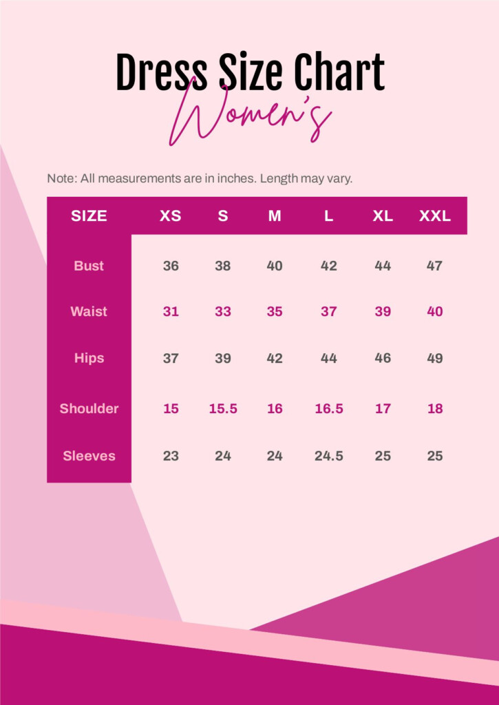 Dress Size Chart Women s In PDF Download Template - Too Fast Dress Size Chart