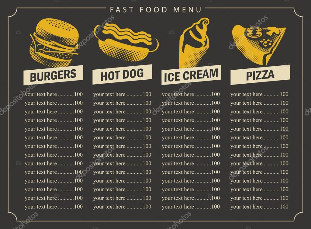 Fast Food Menu With Price List Stock Vector Paseven 108859178 - Fast Food Prices Chart