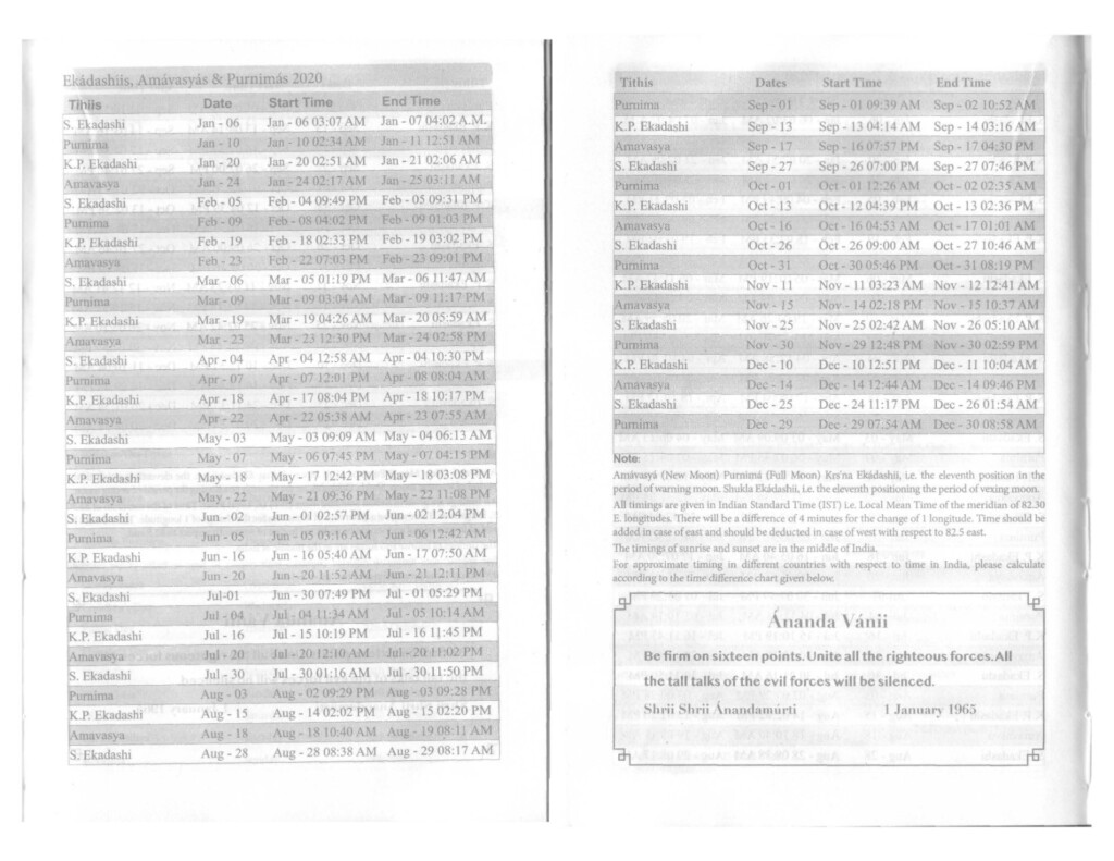 Fasting Calendar Ananda Marga New York Sector - Ananda Marga Fasting Chart