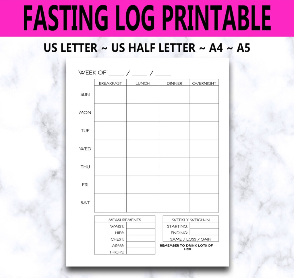 Fasting Log Printable Weekly Intermittent Fasting Tracker Weight Loss  - Intermittent Fasting Weekly Chart
