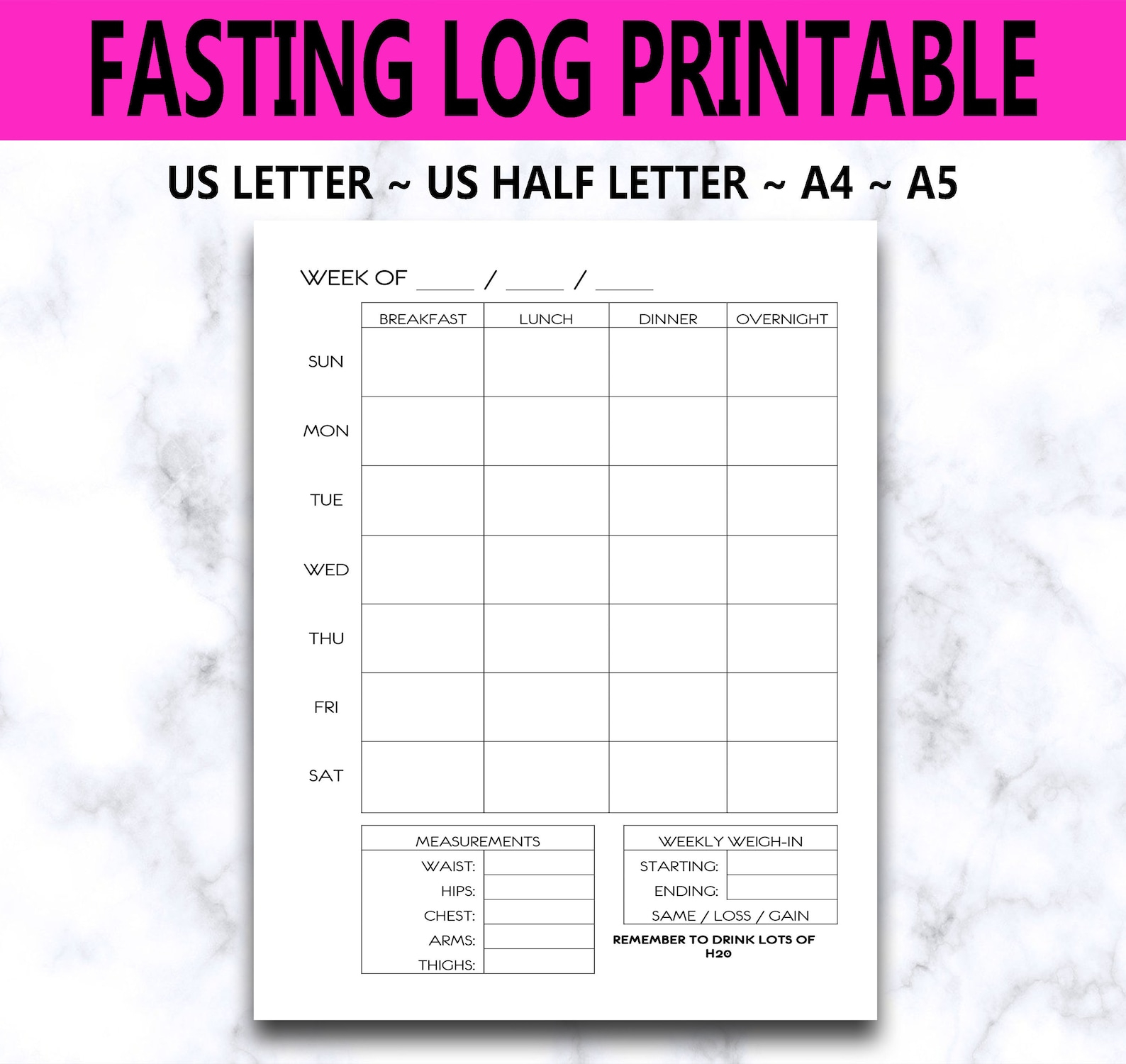 Fasting Log Printable Weekly Intermittent Fasting Tracker Weight Loss  - Intermittent Fasting Weekly Chart