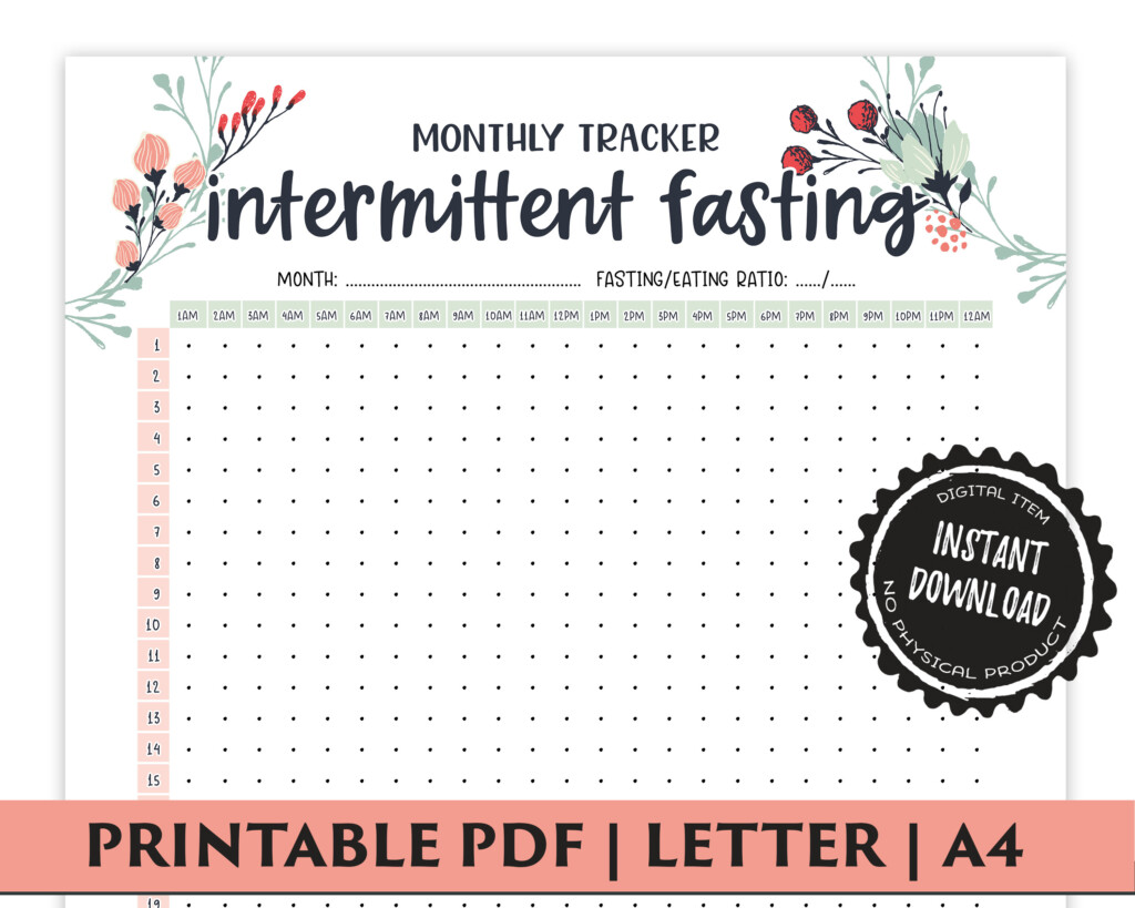 Fasting Printable Monthly Fasting Tracker Intermittent Etsy - Visually Track Intermittent Fasting Chart