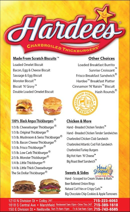 Hardees Fast Food Menu Restaurant Marshfield WI Fast Food Menu  - Hardees Fast Food Calorie Chart