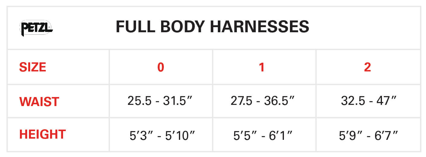 Harness Sizing Charts Gravitec Systems Inc  - Petzl Avao Sit Fast Size Chart