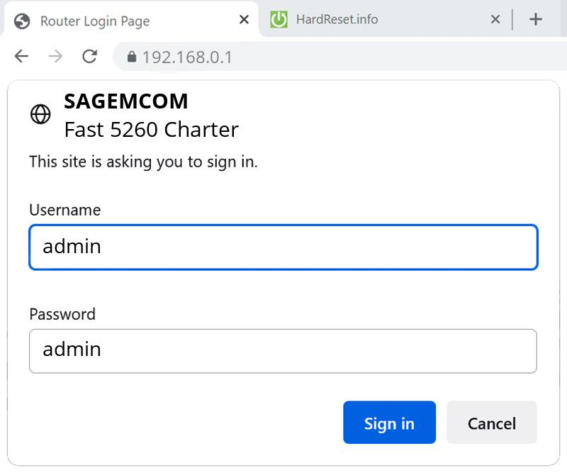 How To Open Up Admin On SAGEMCOM Fast 5260 Charter HardReset info - Sagemcom Fast 5260 Charter Login