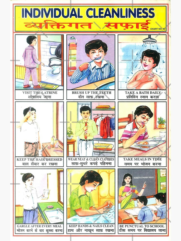  Illustrated Chart From India INDIVIDUAL CLEANLINESS Rare Vintage  - Fast Food Company Cleanliness Chart