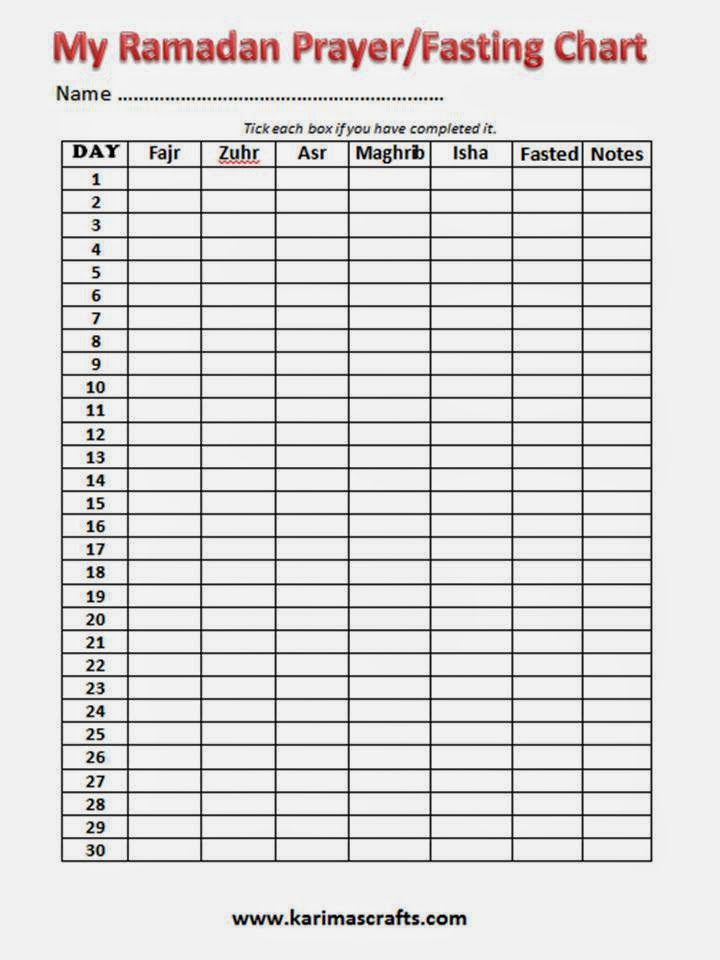 Karima s Crafts Ramadan Charts And Certificates - Fasting Chart For Ramadan