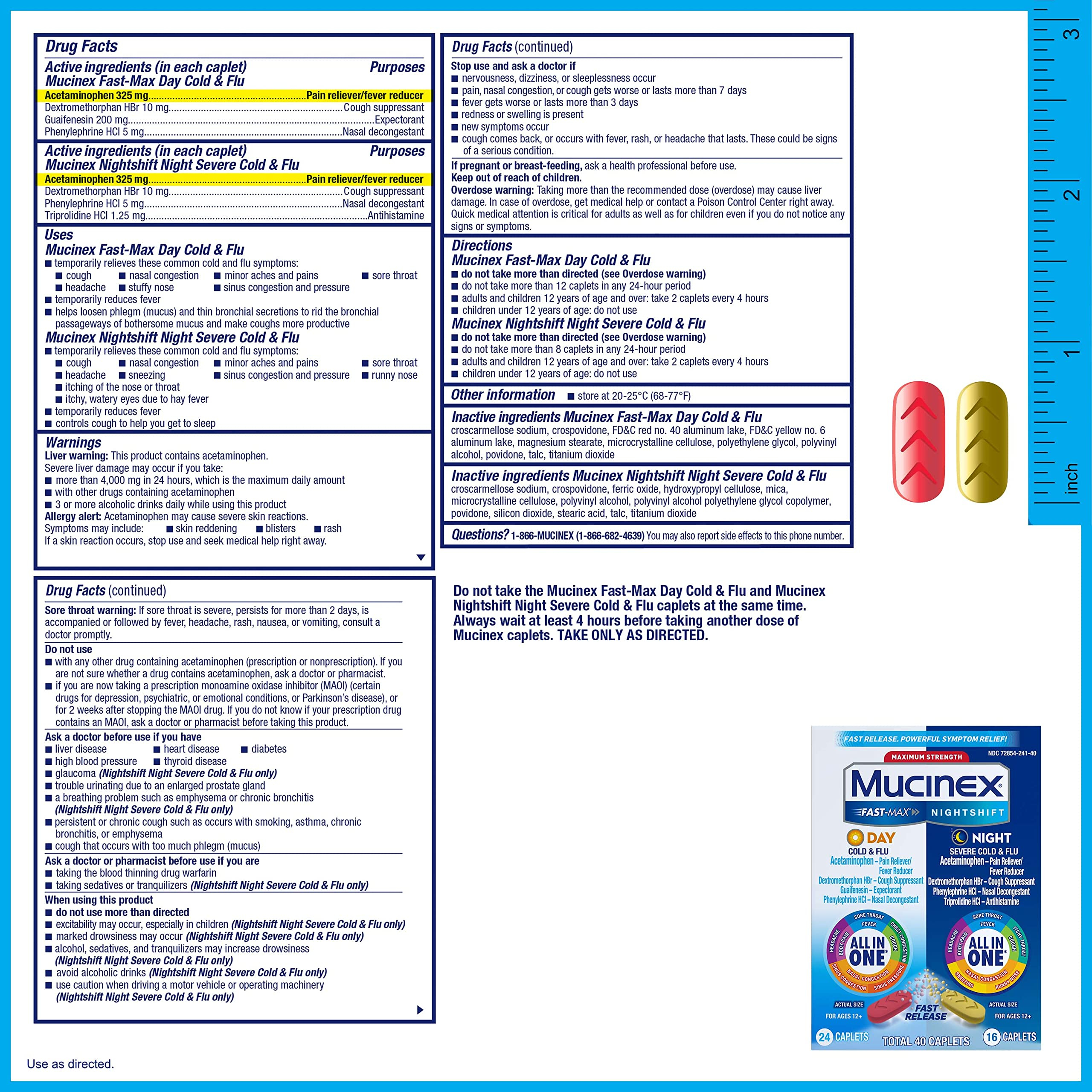 Maximum Strength Mucinex Fast Max Day Cold Flu Nightshift Night  - Mucinex Fast Max Severe Cold Dosage Chart