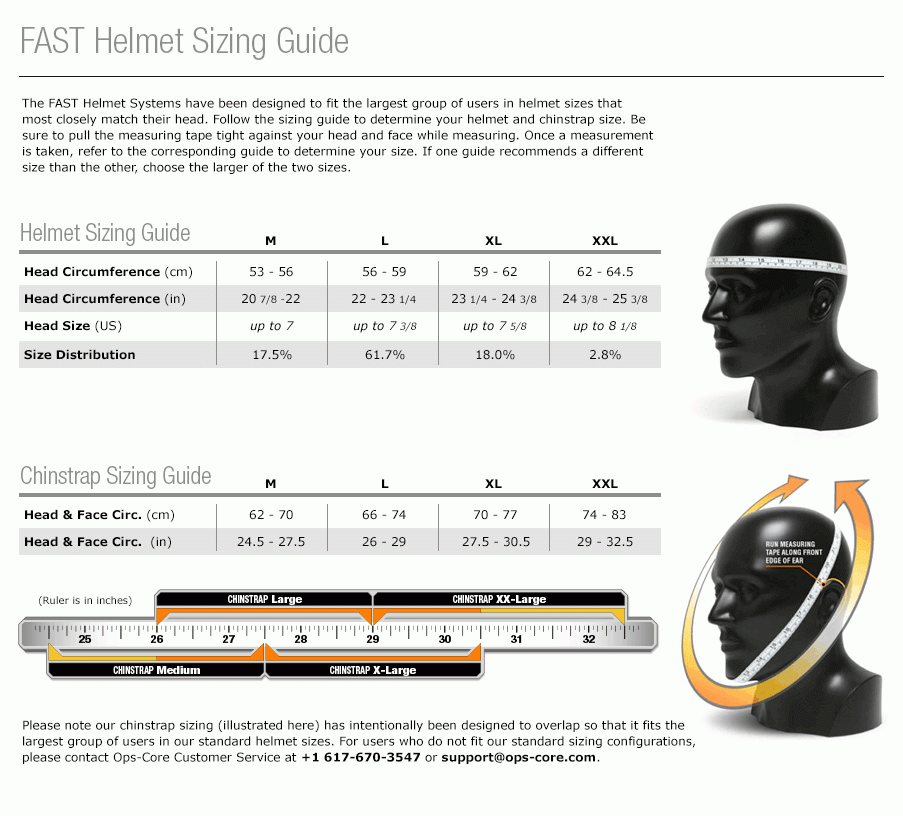 Ops Core Helmet FAST SF Super High Cut Ballistic Tactical Night  - Fast Helmet Size Chart