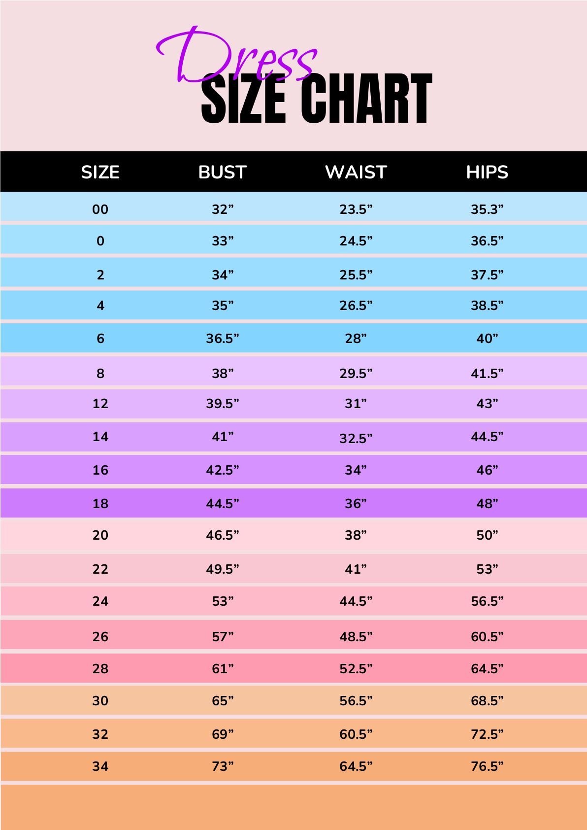 Page 79 Chart Templates In PDF FREE Download Template - Too Fast Dress Size Chart