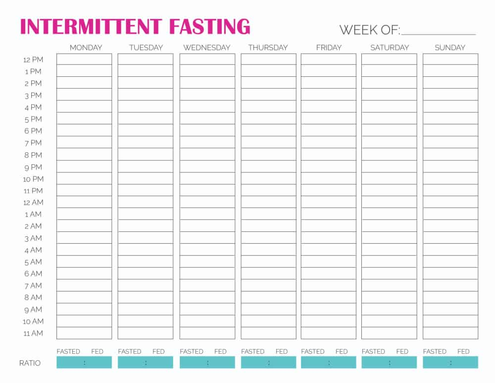 Printable Intermittent Fasting Schedule - Free Intermittent Fasting Chart