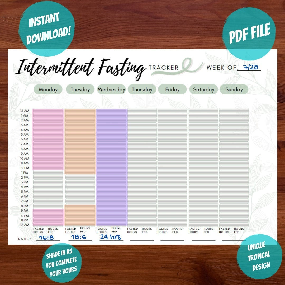 PRINTABLE Intermittent Fasting Tracker Instant Download Etsy - Intermittent Fasting Printable Chart