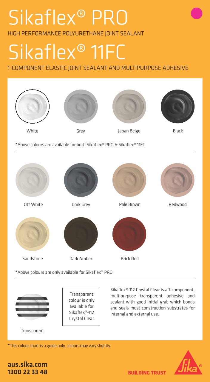 Sikaflex PRO Expansion Perimeter Joints - Sika Fast Fix Colour Chart