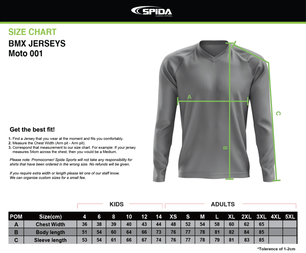 SIZE CHARTS Spida Custom Apparel Size Chart - Too Fast Apparel Size Chart