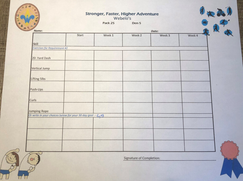 Stronger Faster Higher Tracker Webelos Jump Rope Scout - Webelos Stronger Faster Higher Chart