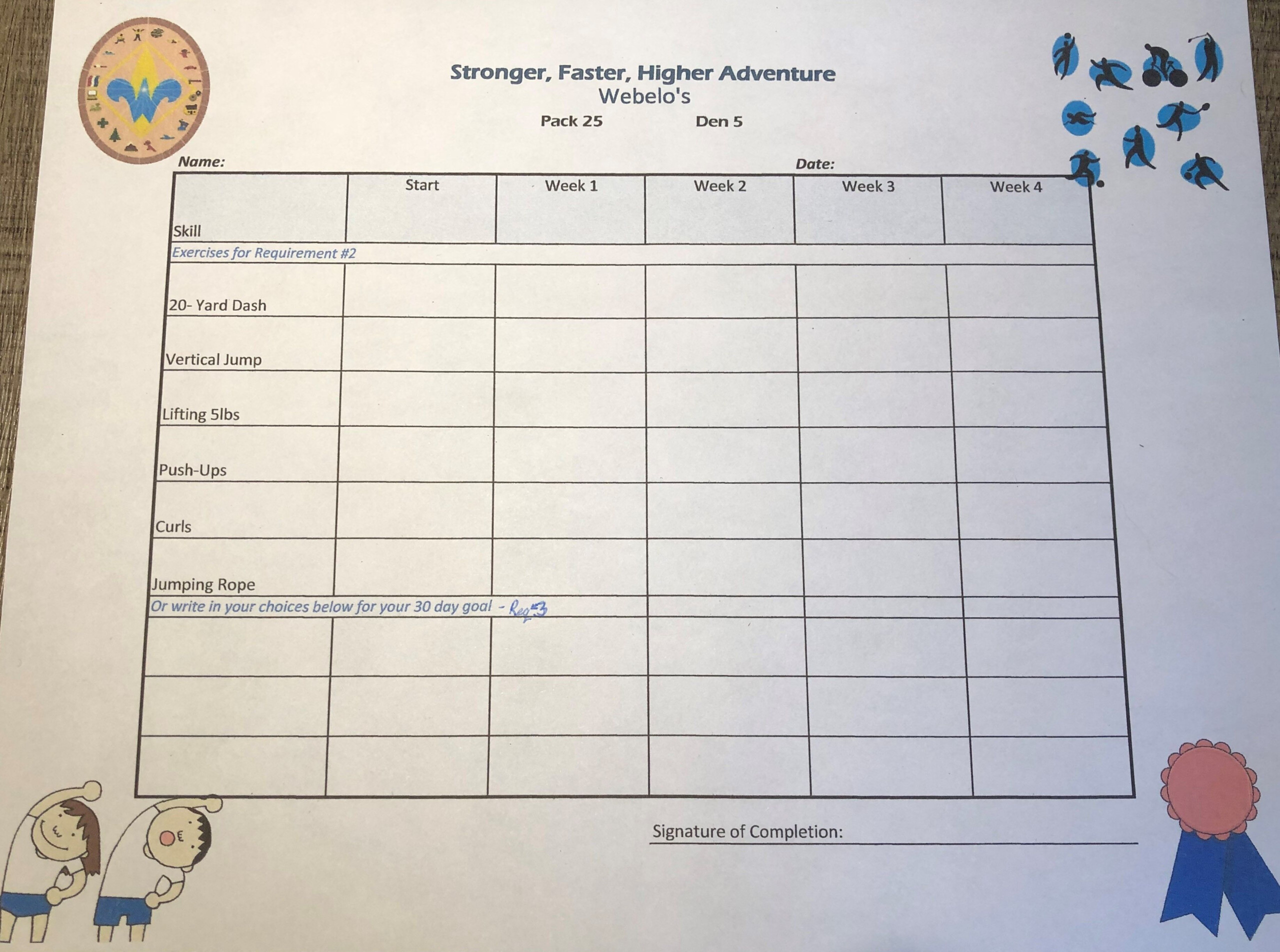 Stronger Faster Higher Tracker Webelos Jump Rope Scout - Webelos Stroner Faster Higher Chart
