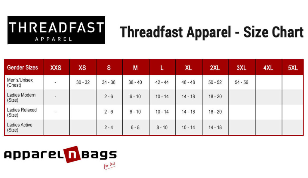 Threadfast Apparel Size Chart ApparelnBags - Too Fast Apparel Size Chart